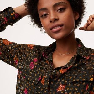 NWT Ann Taylor LOFT Petite Floral Utility Blouse